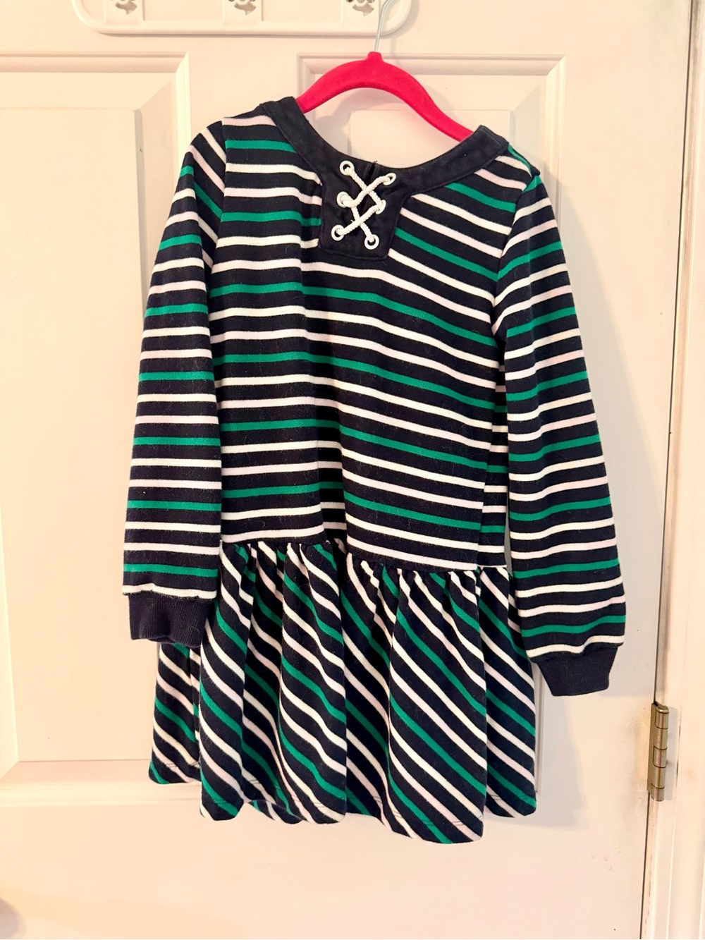 Janie and Jack Navy, White & Green Striped Lace-Up Knit Dress